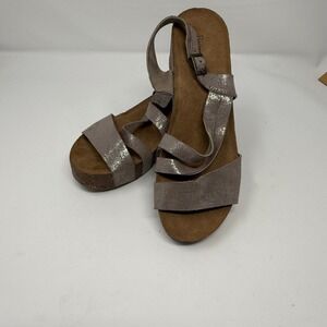 Bjorn Dahl Taupe Wedge Sandals Slingback Cork Platform Strappy Size 7